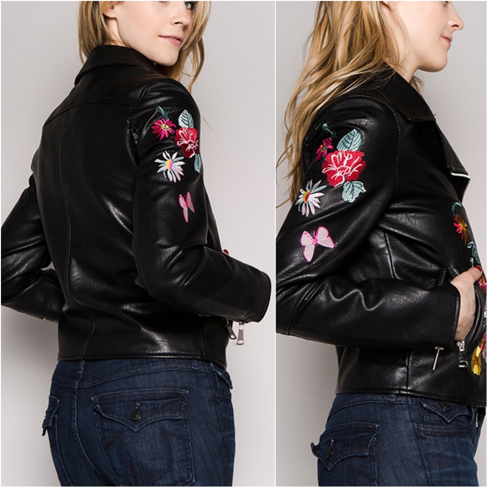 Moto Jacket BLACK EMBROIDERED MOTO JACKET - Picture 2 of 3